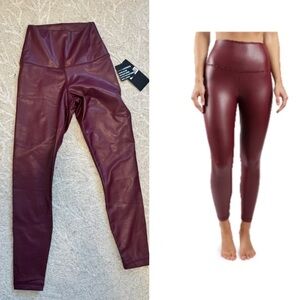 NWT 90 Degree By Reflex Uptown Red burgundy faux leather Leggings XS